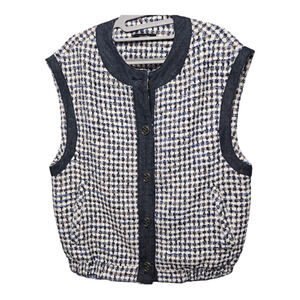 LALA Stone woman's Cotton polyester fall vest with denim trim, button down